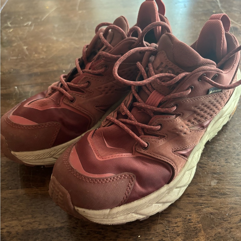 Hoka Women's Athletic Shoes in Maroon and Beige